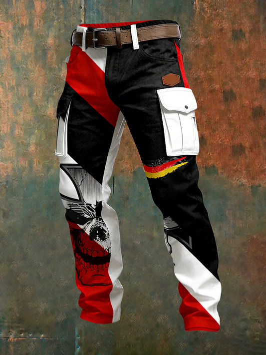 Herren Vintage Deutsche Flagge Print Freizeit-Cargo hosen