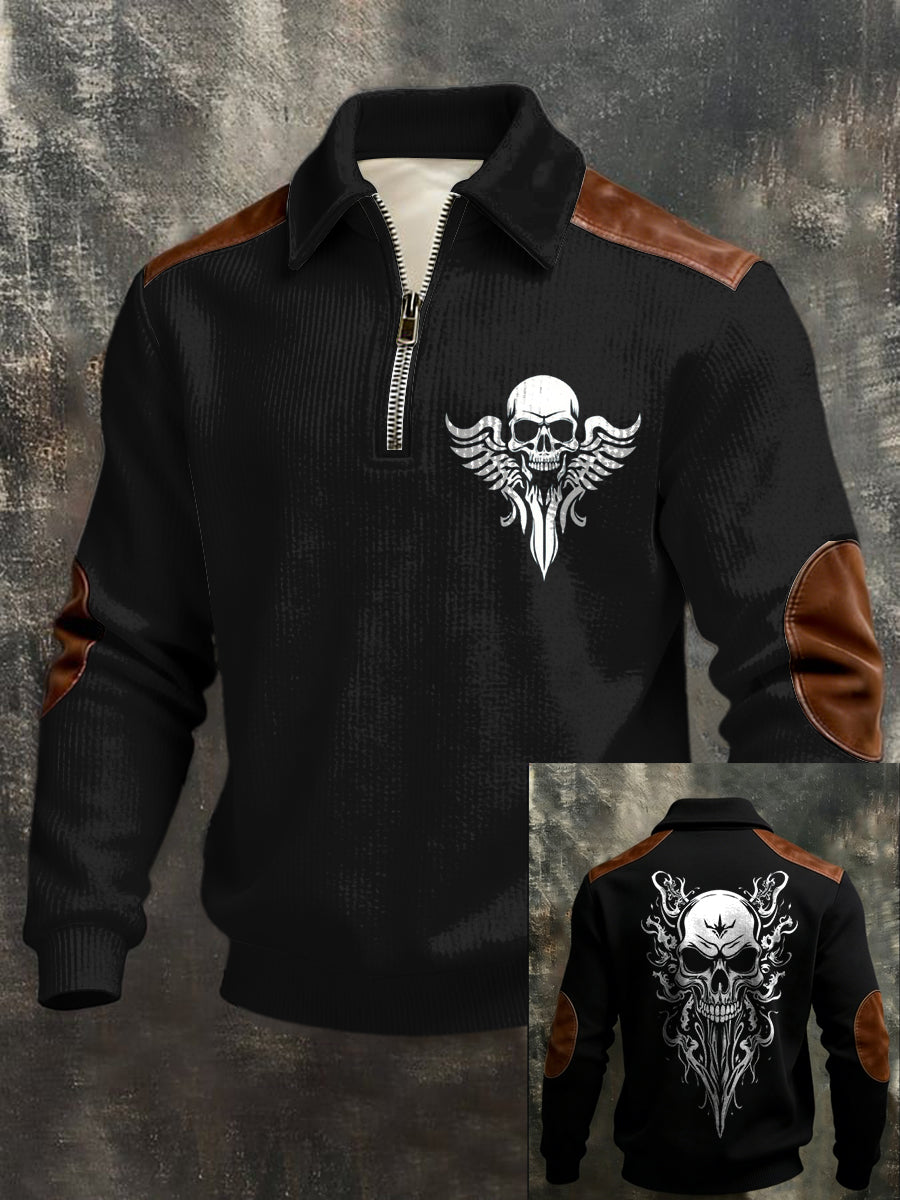 Herren-Sweatshirt mit Flügelkopf und Rücken grafisches Leder-Akzent-Sweatshirt
