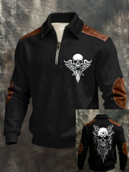 Herren-Sweatshirt mit Flügelkopf und Rücken grafisches Leder-Akzent-Sweatshirt