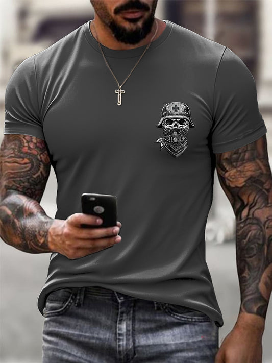 Männer raues graues deutsches Soldat-Schädel-T-Shirt
