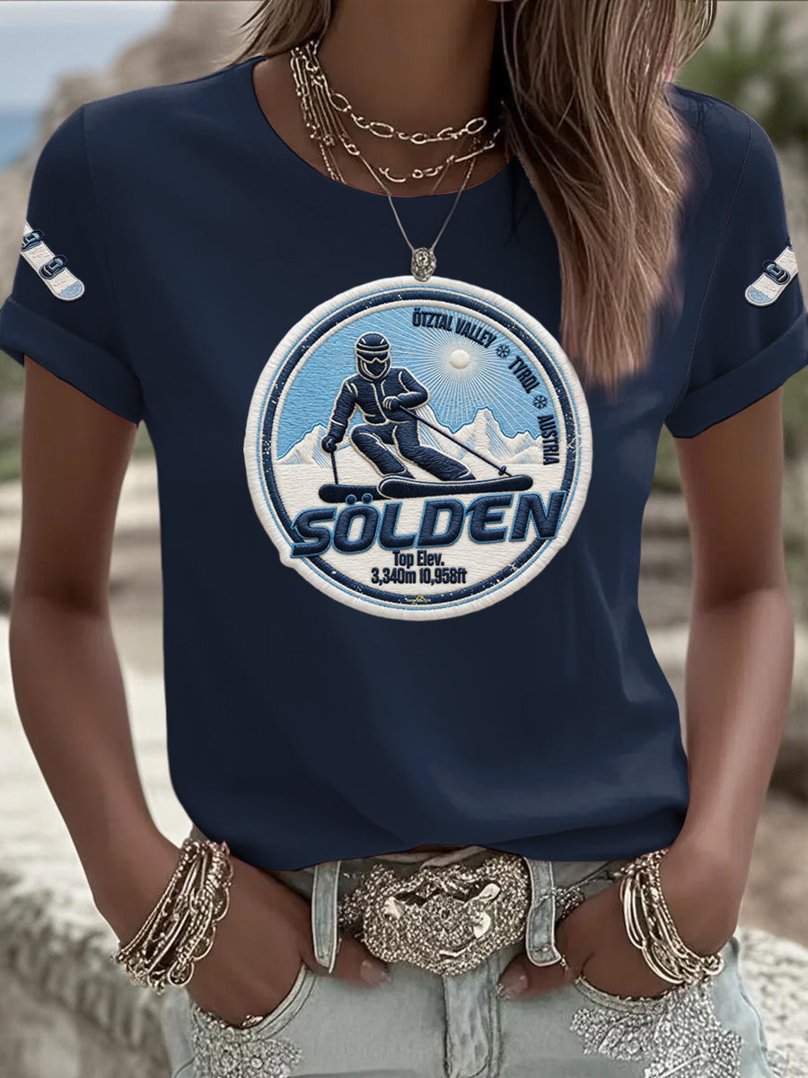 Frauen Vintage österreich ische Ski-Feier lässig T-Shirt