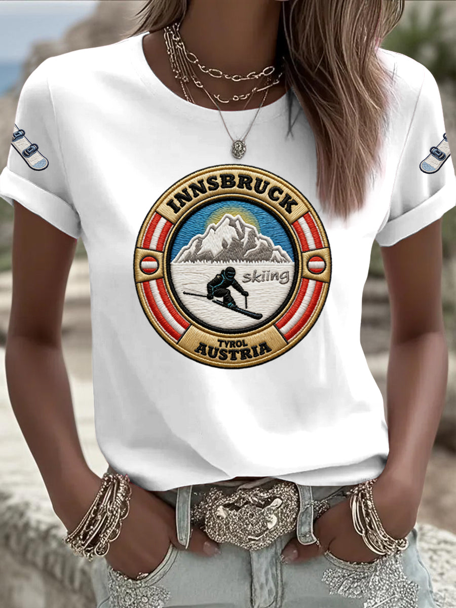 Damen Vintage österreich isches Outdoor-Ski lässig T-Shirt