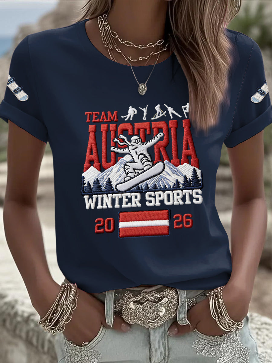 Damen Vintage 2026 Österreich isches Ski rennen lässig T-Shirt