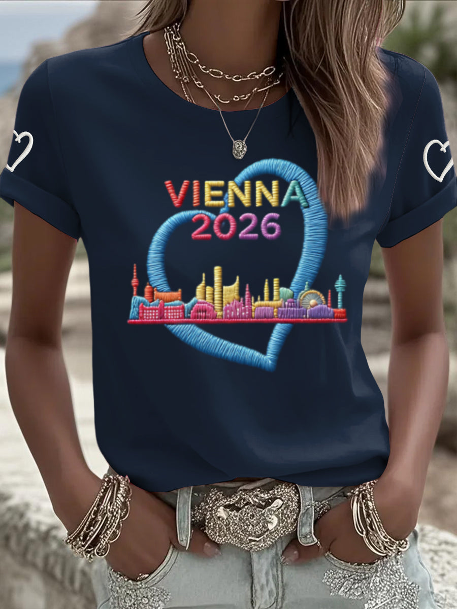 Damen Vintage Wien 2026 Gesangs wettbewerb lässig T-Shirt