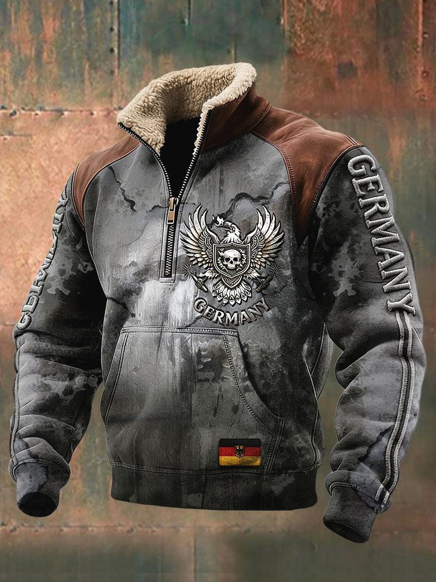 Herren-Sweatshirt mit deutschem Adler-Totenkopf, lässiger Stand kragen