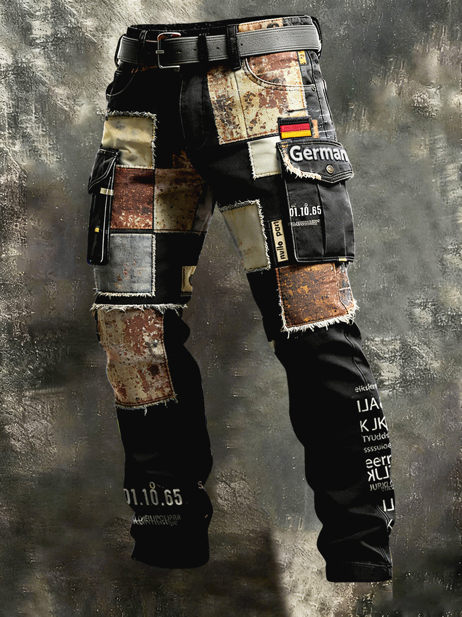 Herren deutsche Flagge Vintage Patchwork Print Freizeit hose