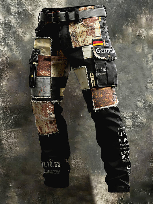 Herren deutsche Flagge Vintage Patchwork Print Freizeit hose