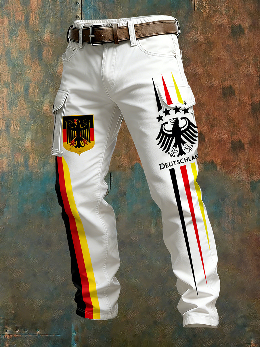 Herren Vintage Deutsche Flagge Print Freizeit-Cargo hosen