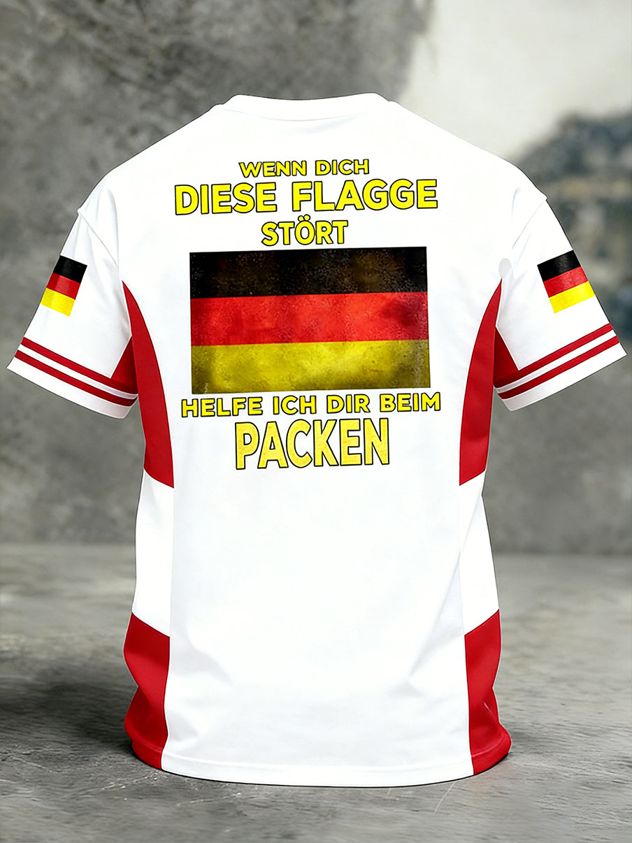 Herren Vintage deutsche Flagge Print Casual T-Shirt
