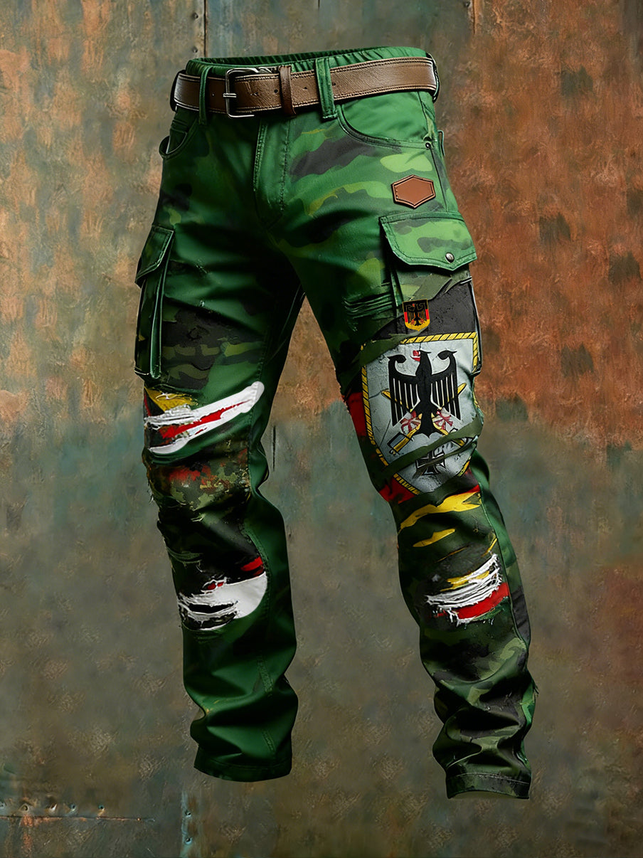 Herren Vintage Deutsche Flagge Print Freizeit-Cargo hosen