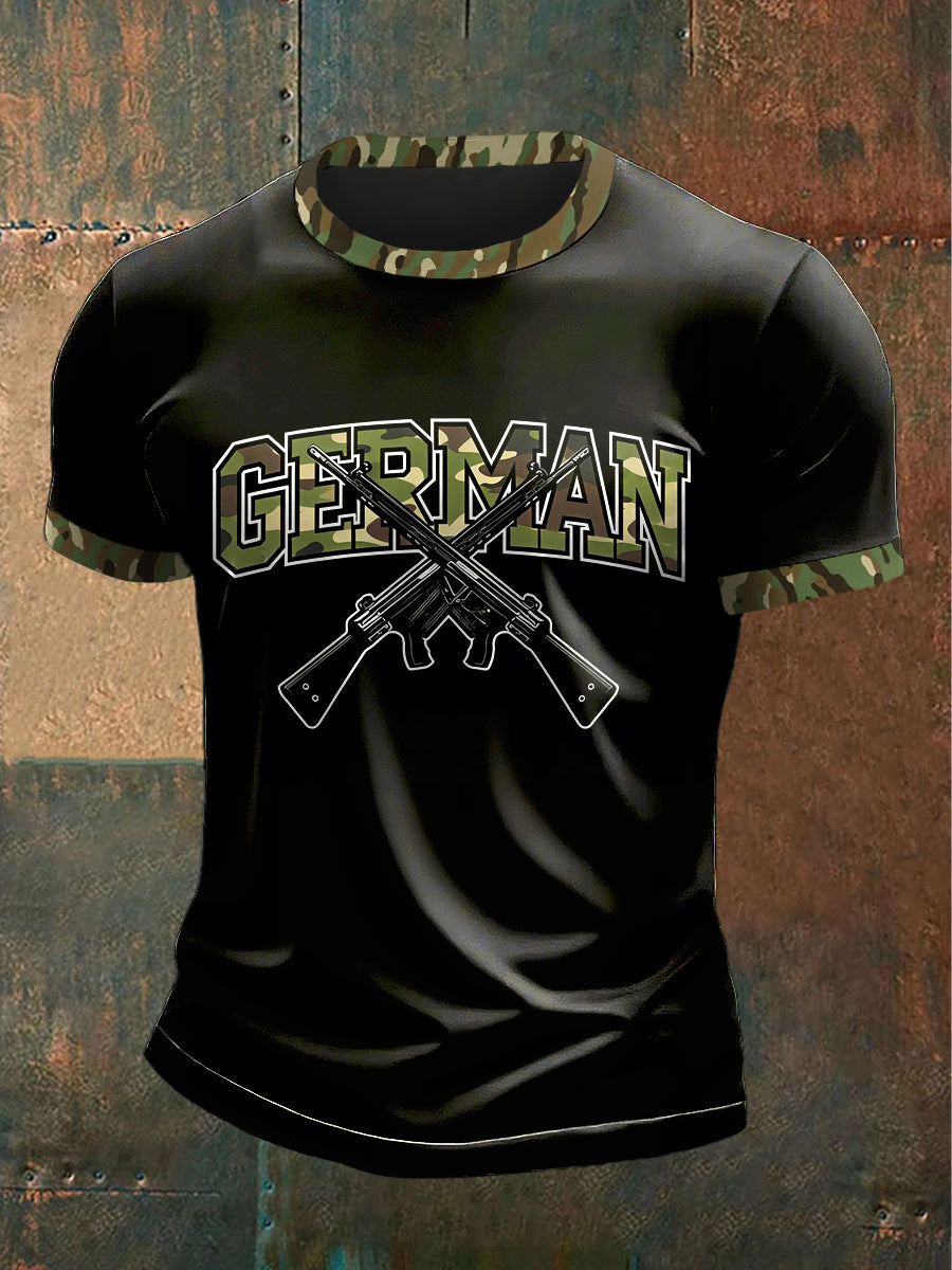 Herren Gun Camo Print Patchwork Freizeit T-Shirt