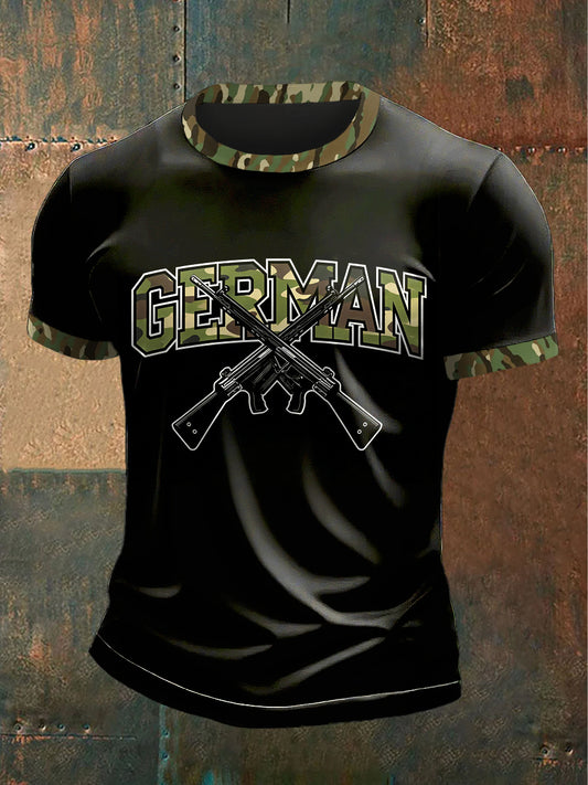 Herren Gun Camo Print Patchwork Freizeit T-Shirt