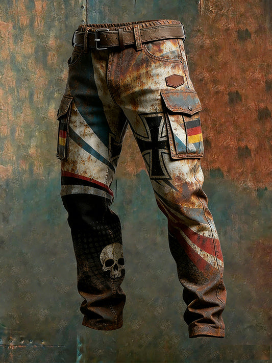 Herren Vintage Deutsche Flagge Print Freizeit-Cargo hosen