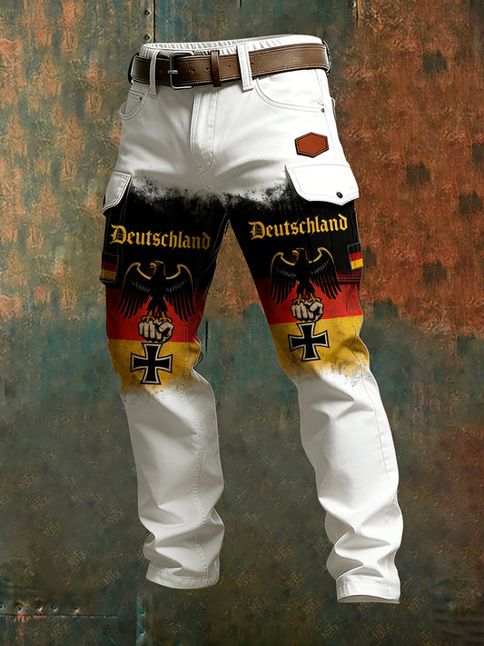 Herren Vintage Deutsche Flagge Print Freizeit-Cargo hosen