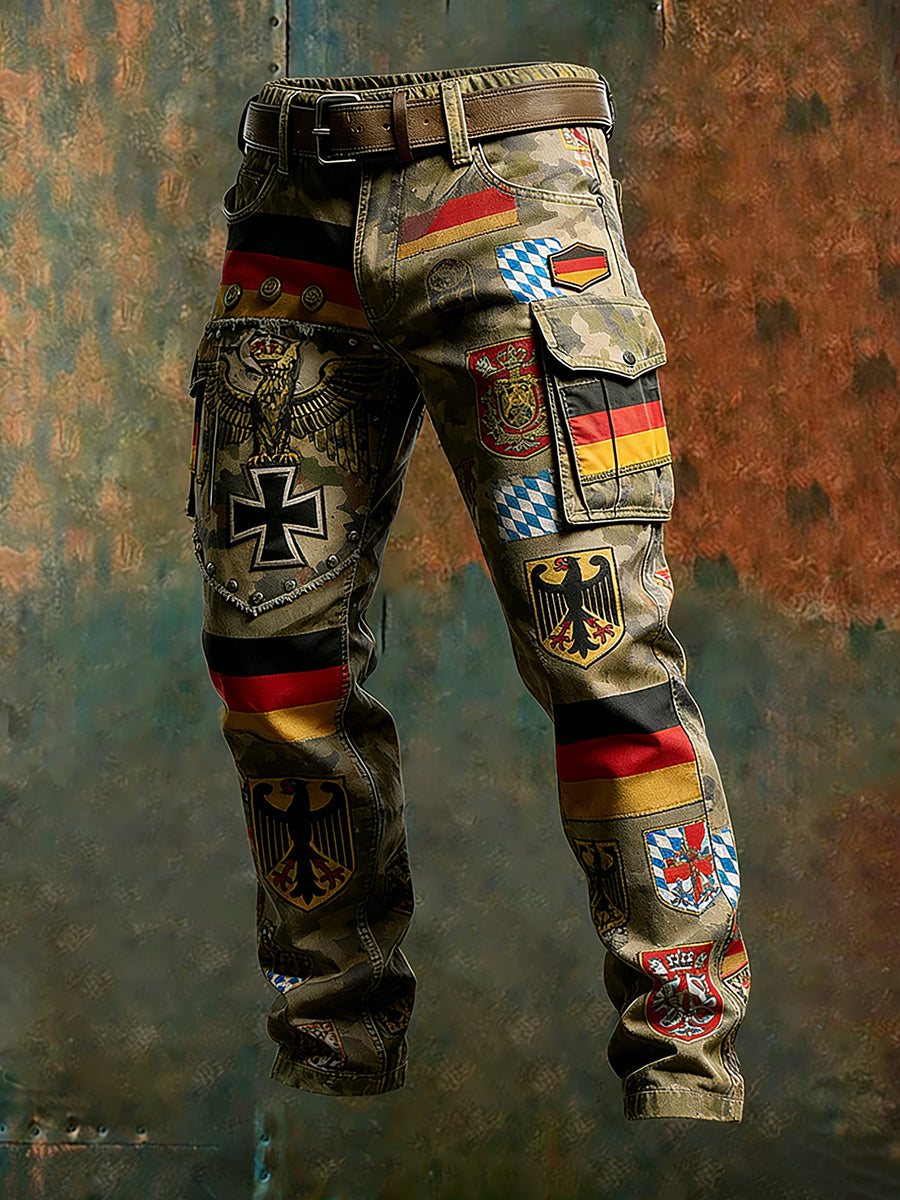 Herren Vintage Deutsche Flagge Print Freizeit-Cargo hosen
