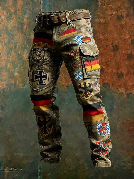 Herren Vintage Deutsche Flagge Print Freizeit-Cargo hosen