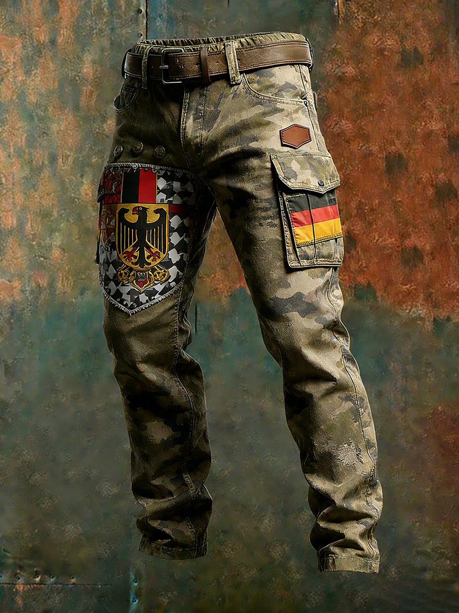 Herren Vintage Deutsche Flagge Print Freizeit-Cargo hosen