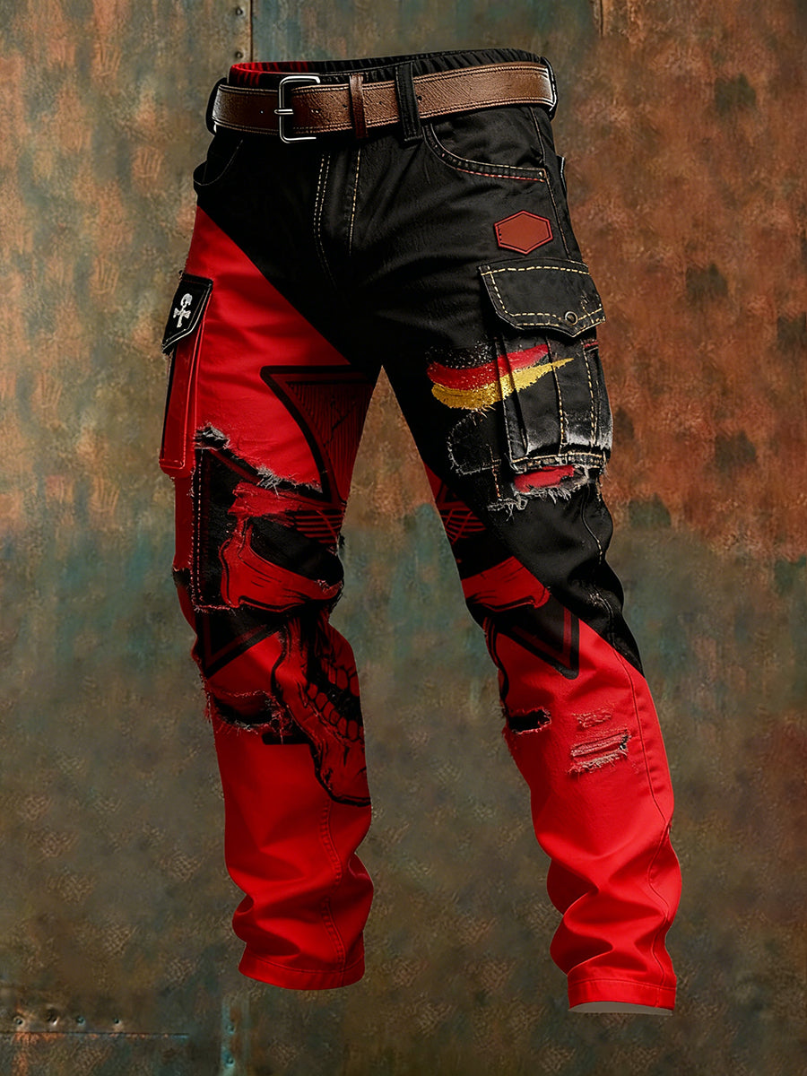 Herren Vintage Deutsche Flagge Print Freizeit-Cargo hosen