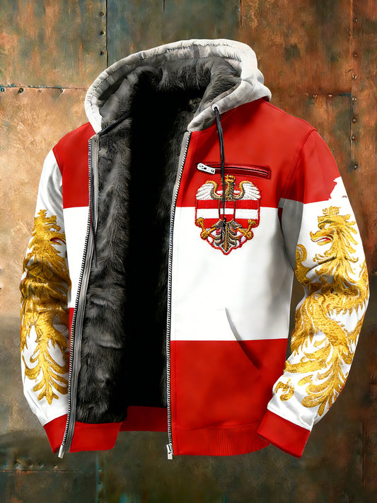 Herren Vintage Österreich ische Flagge Emblem Fleece-Ausgekleidet Kapuzen jacke