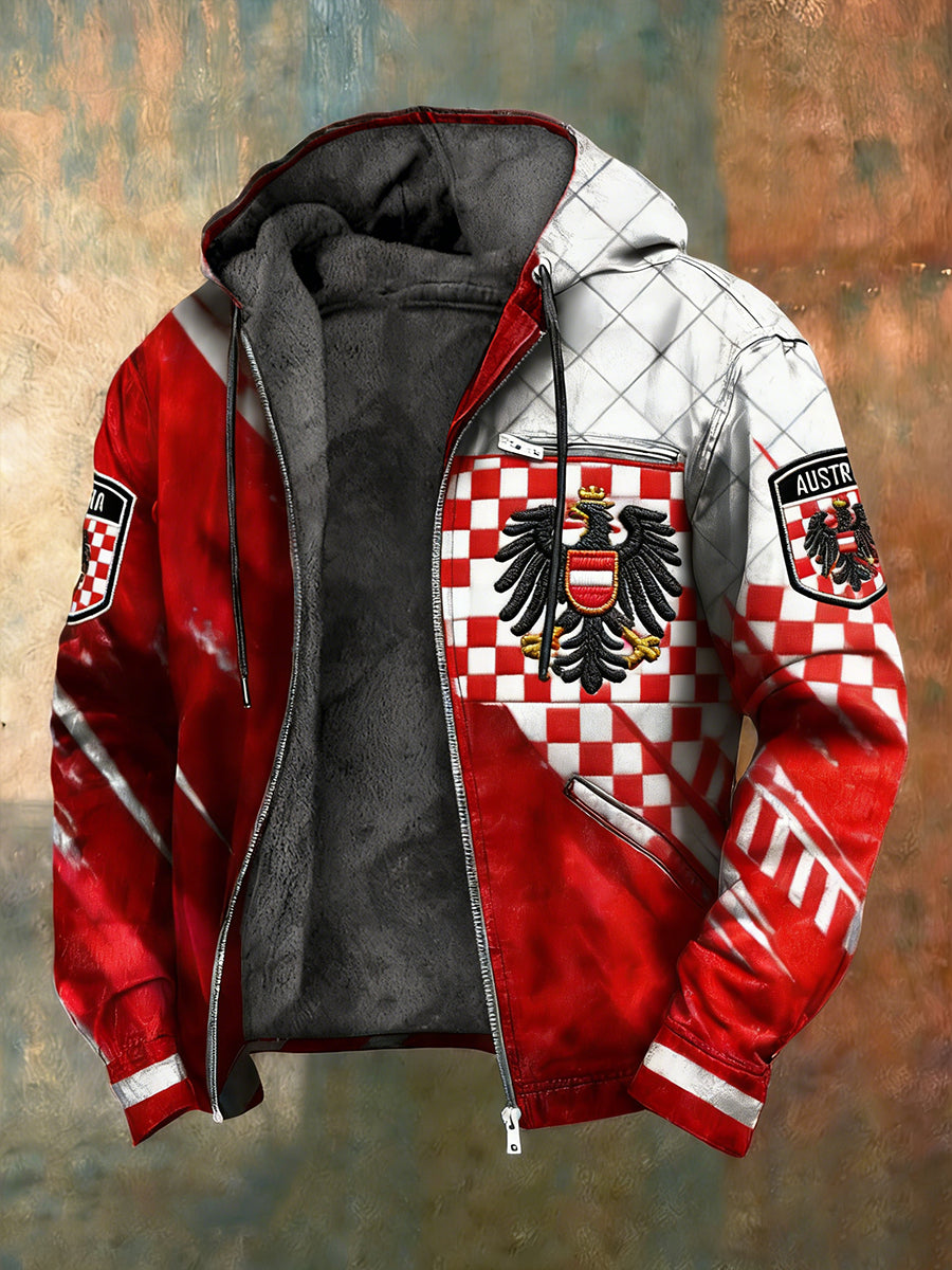 Herren Vintage Österreich ische Flagge Emblem Fleece-Ausgekleidet Kapuzen jacke