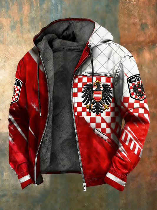 Herren Vintage Österreich ische Flagge Emblem Fleece-Ausgekleidet Kapuzen jacke