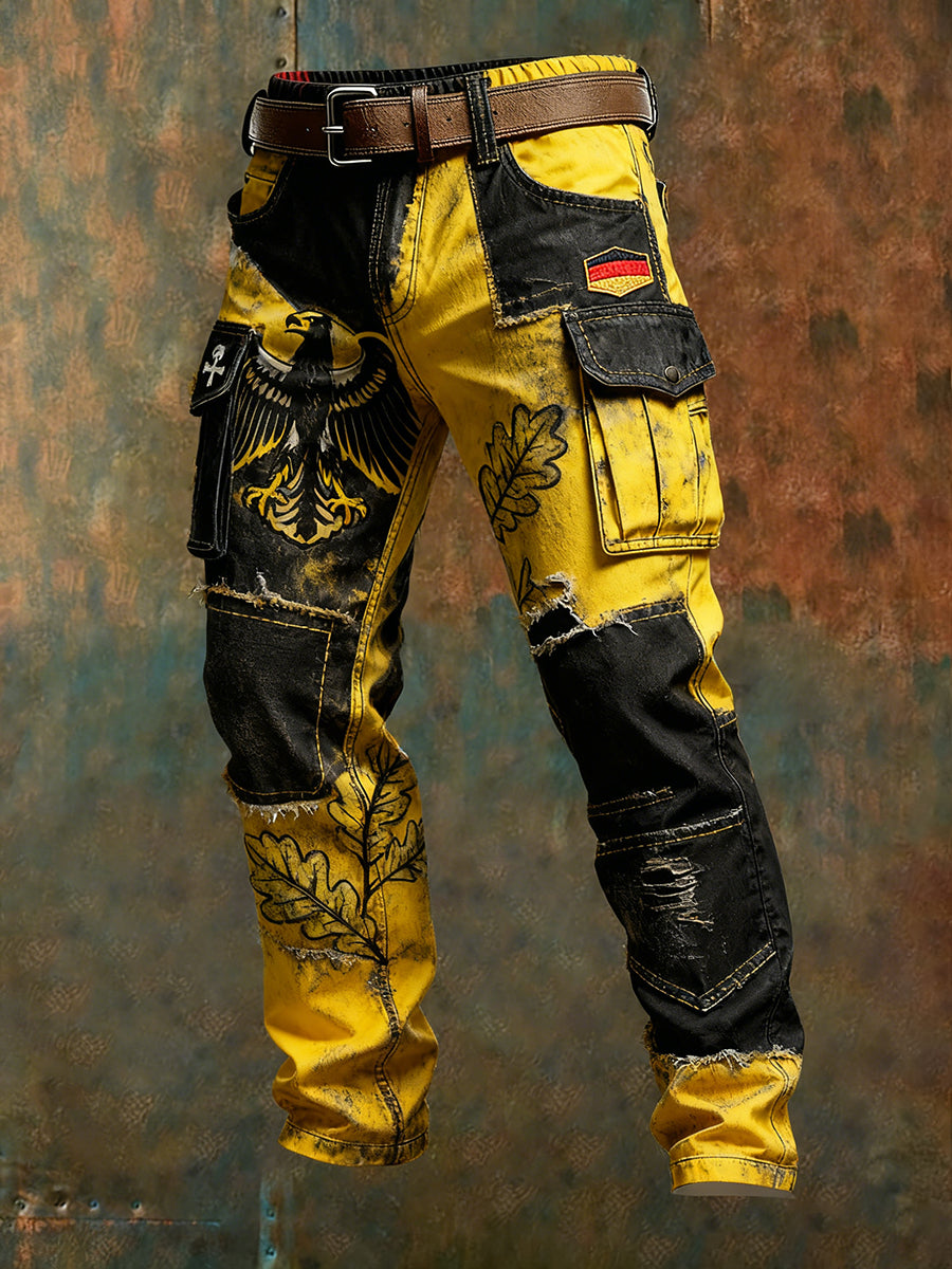 Herren Vintage Deutsche Flagge Print Freizeit-Cargo hosen