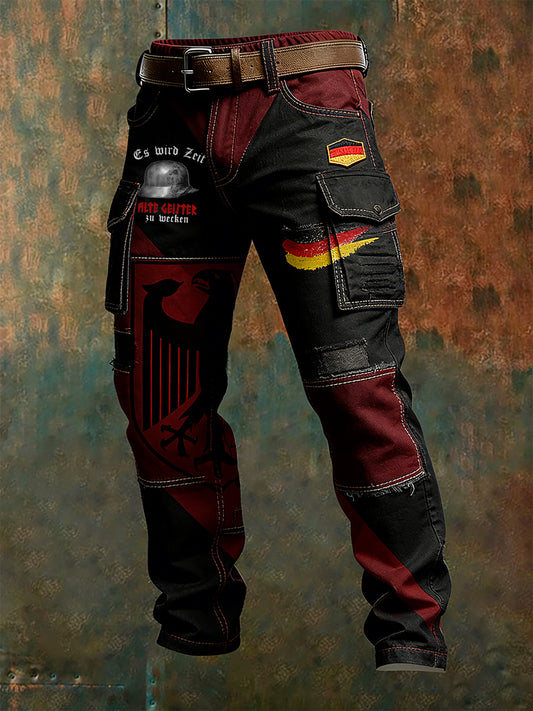 Herren-Cargo-Hose im Vintage-Stil mit deutscher Flagge