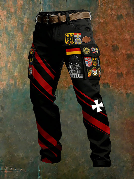 Herren-Cargo-Hose im Vintage-Stil mit deutscher Flagge