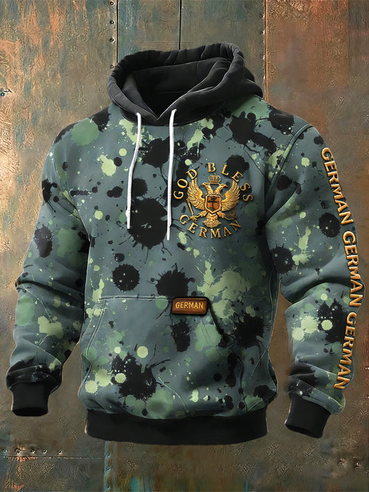 Herren Adler Camouflage Print Patchwork Kapuzen Sweatshirt