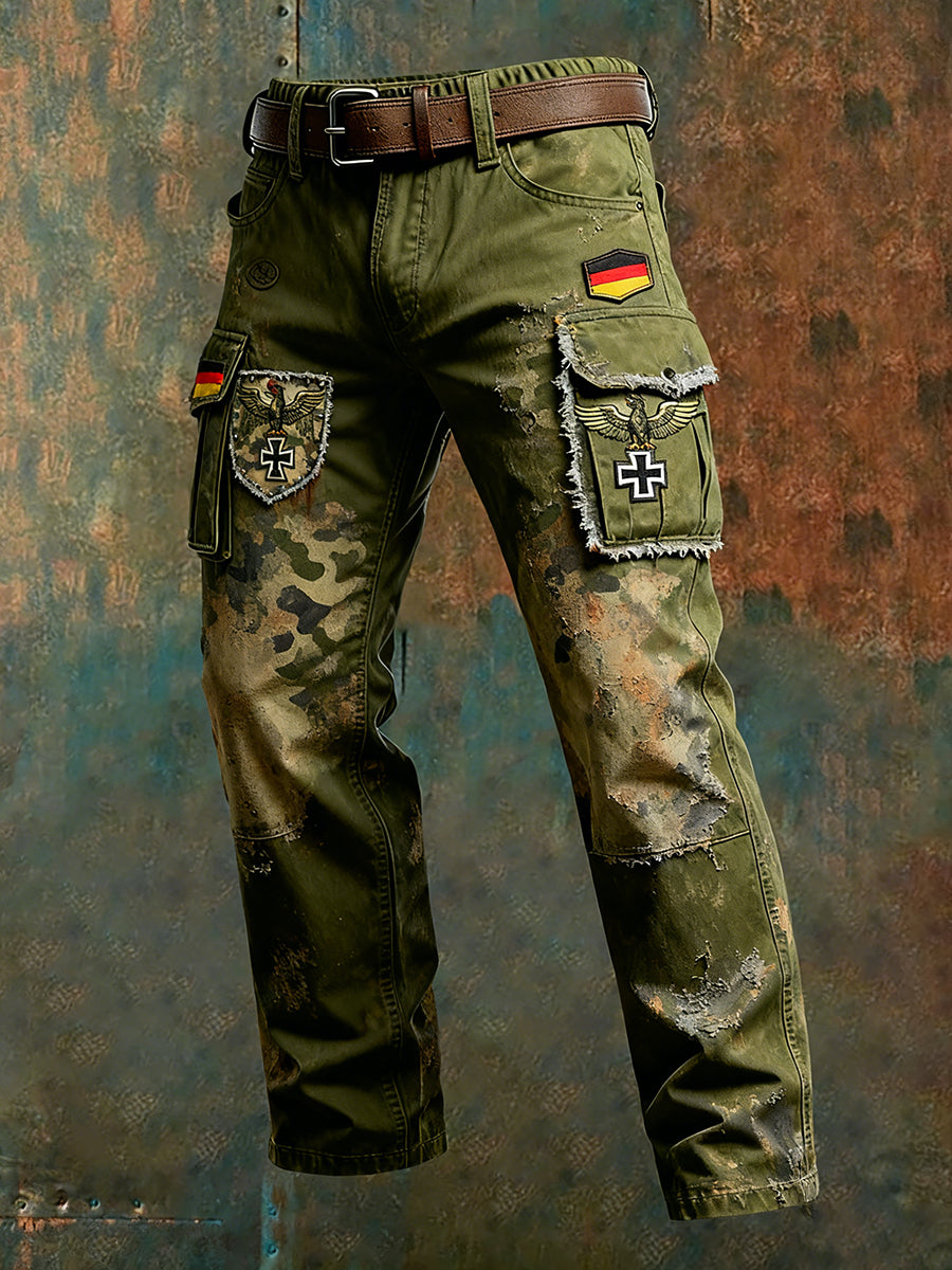 Herren Vintage Deutsche Flagge Print Freizeit-Cargo hosen