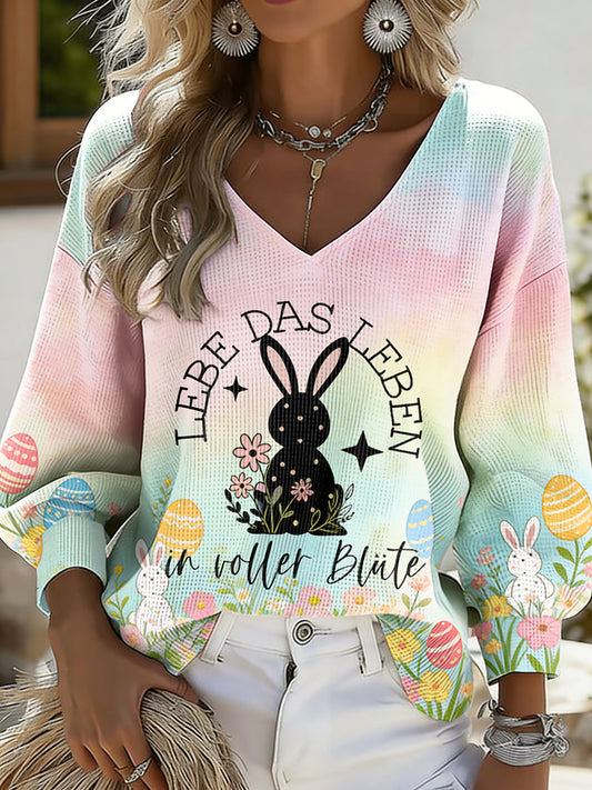 Damen Ostern bedrucktes Langarm-Shirt
