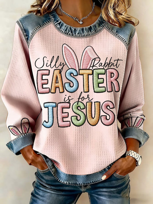 Frauen Silly Rabbit Ostern ist für Jesus Waffel Denim Patchwork Top