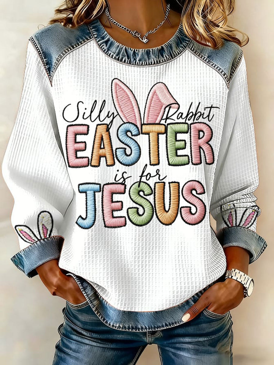 Frauen Silly Rabbit Ostern ist für Jesus Waffel Denim Patchwork Top