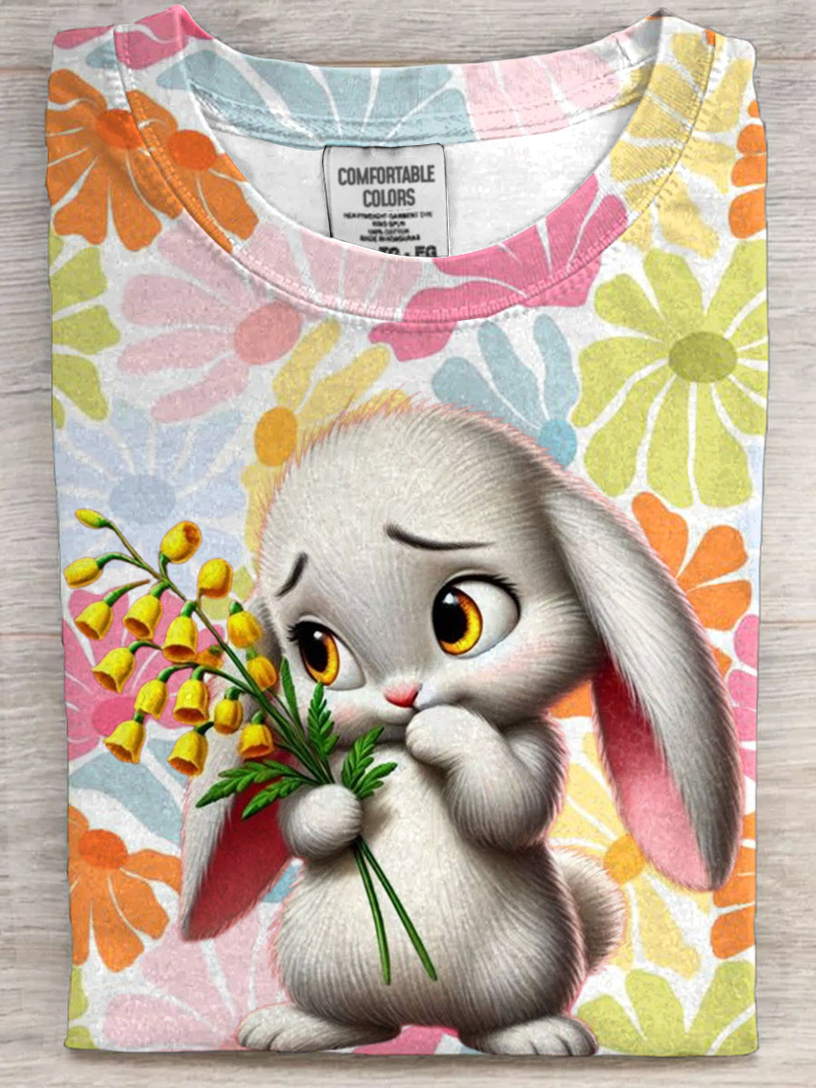 Damen-Osterhase bedrucktes Kurzarm-T-Shirt