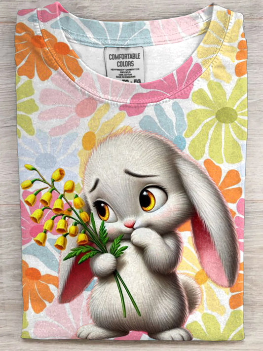 Damen-Osterhase bedrucktes Kurzarm-T-Shirt
