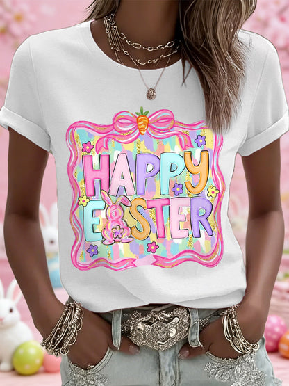 Damen Frohe Ostern Print Casual T-Shirt