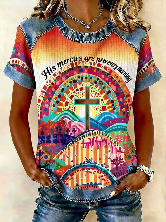 Frauen seine Barmherzig keit sind neu jedes Moning Print Casual Kurzarm T-Shirt