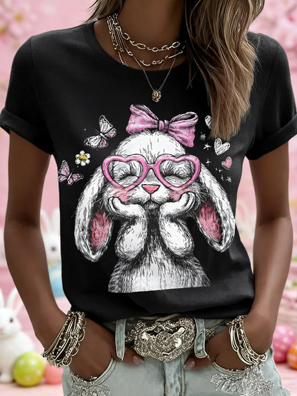 Damen niedliches Osterhasen-Druck-lässiges T-Shirt