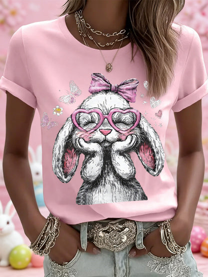 Damen niedliches Osterhasen-Druck-lässiges T-Shirt