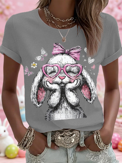 Damen niedliches Osterhasen-Druck-lässiges T-Shirt