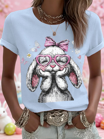 Damen niedliches Osterhasen-Druck-lässiges T-Shirt