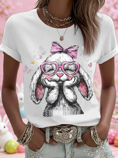 Damen niedliches Osterhasen-Druck-lässiges T-Shirt