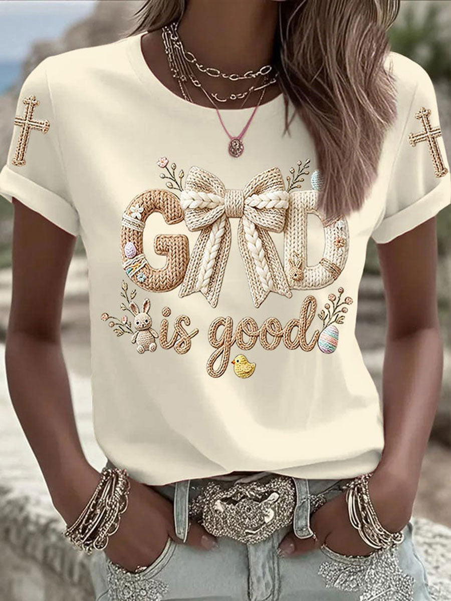 Frauen Osterhase Print Casual T-Shirt