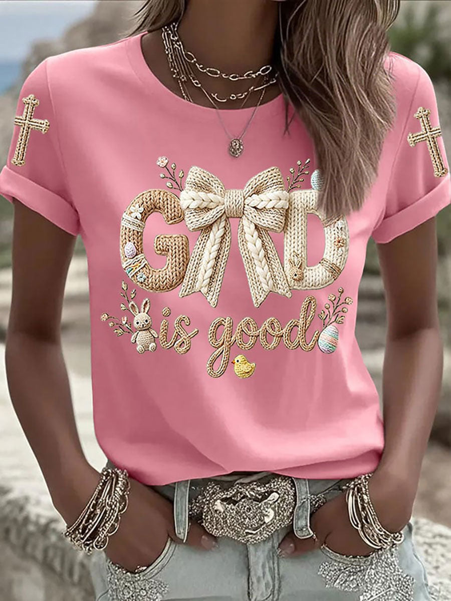 Frauen Osterhase Print Casual T-Shirt