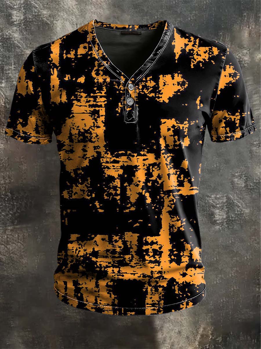 Dunkle Tarnung Graffiti-Print Lässiges Kurzarm-T-Shirt mit V-Ausschnitt