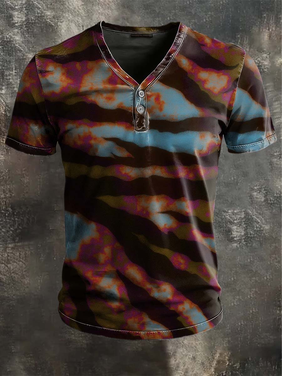 Regenbogen Zebra Print Lässiges Kurzarm T-Shirt mit V-Ausschnitt