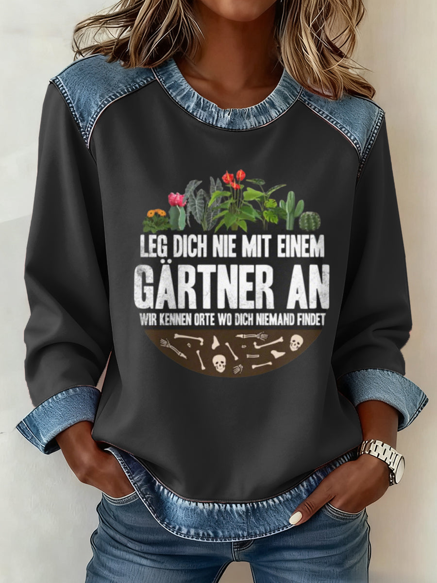 Damen-Garten-Denim-Patchwork-Top