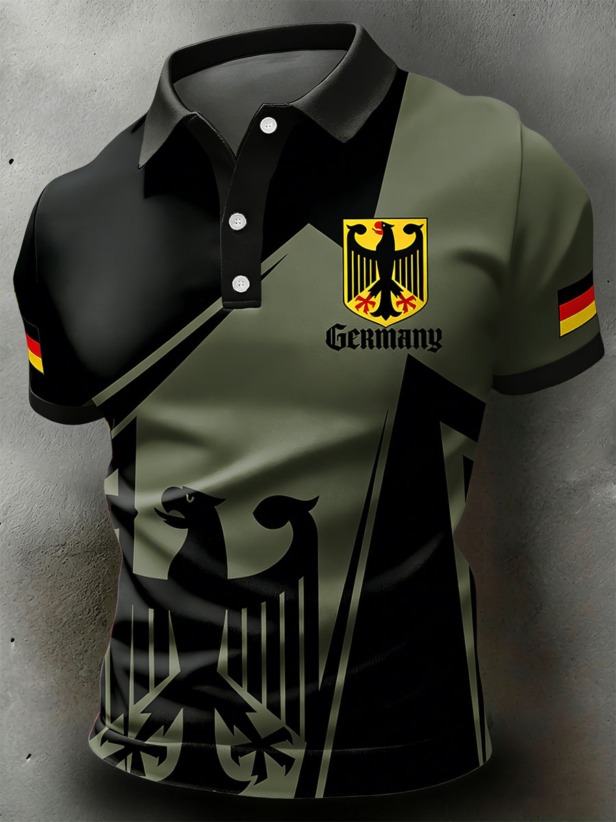 Retro deutsches Emblem geometrisches lässiges Polos hirt