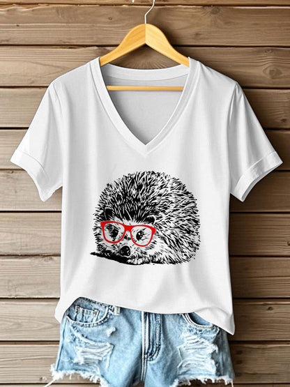 Kurzarm-T-Shirt mit Niedlichem Igel druck für Frauen