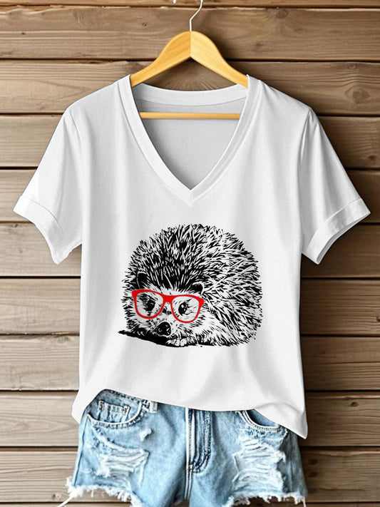 Kurzarm-T-Shirt mit Niedlichem Igel druck für Frauen